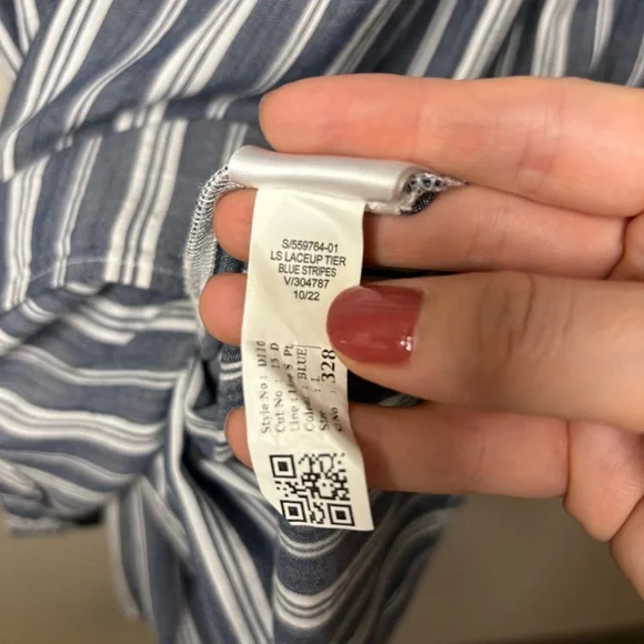 NWT Striped Tiered Lace-Up Mini Swing Dress, Blue Stripe Long Sleeve,‎ Large - Picture 15 of 17